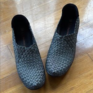 Bernie Mev Silver and Black Slip-On Woven Wedge Shoes